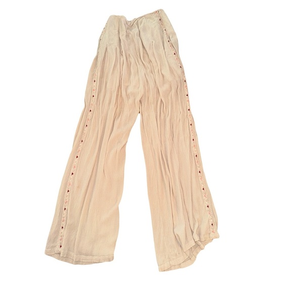 Free People Women’s Santoshi Pant Size 8 Crepe Neutral w/ Embroidered Side Trim - Picture 8 of 8
